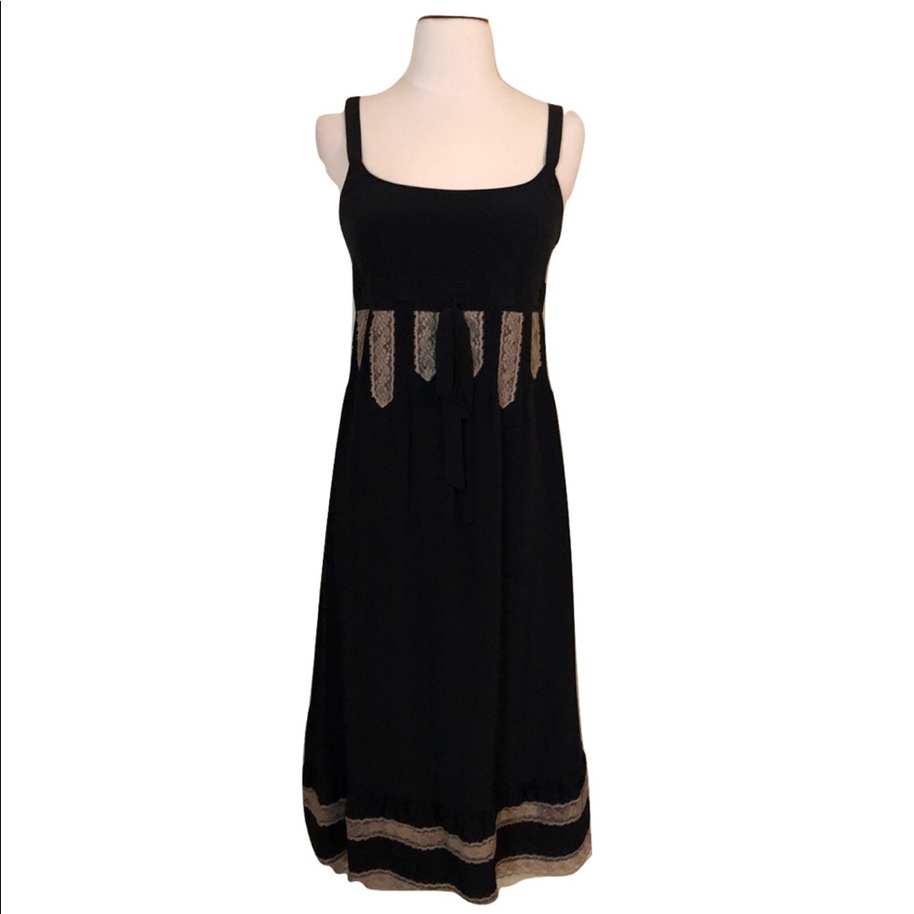 New Ann Taylor Loft Black Silk  + Lace Dress 0